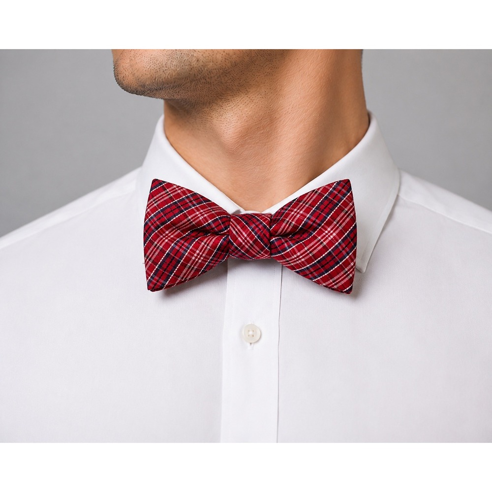 Beau Ties Ltd Mens Red Plaid Bow Tie Cotton Handsewn in Vermont USA Adjustable